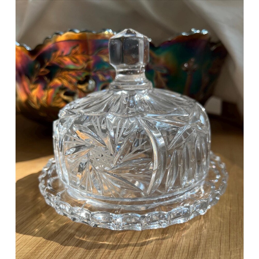 Vintage Cut Crystal Dome Dish Cheese Butter Covered Plate Keeper Cloche Cover